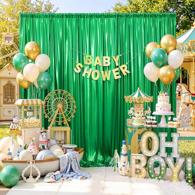 10x10ft Green Sequin Backdrop Curtains, Wrinkle Free Glitter Backdrop Drapes for Wedding Parties Photography Stage Decor, Non-Shedding 2 Panels Set (5x10ft Each) by Outpain