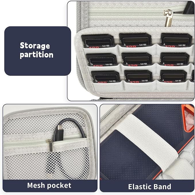 PAIYULE Dual SSD Case for 2 SanDisk Extreme Portable SSDs & Extreme PRO | Elastic Straps Secure Two Drives, Mesh Pocket Organizes Cables, Carabiner Adds Portability, Grey, Case Only - Image 4