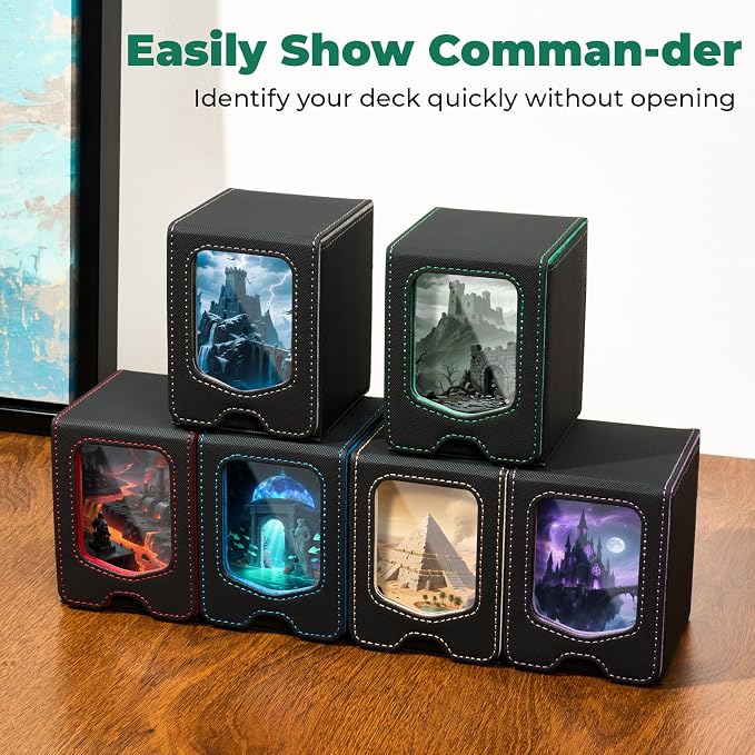 Fabmaker 4 Pack Deck Box Compatible with MTG Commander,Comman-der Deck Box | Magnetic Trading Card Storage Box with Commander, Fits 100 Double-Sleeved Cards, Card Box Compatible with Magic the Gathering - Image 3