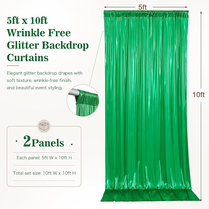 10x10ft Green Sequin Backdrop Curtains, Wrinkle Free Glitter Backdrop Drapes for Wedding Parties Photography Stage Decor, Non-Shedding 2 Panels Set (5x10ft Each) - Image 8
