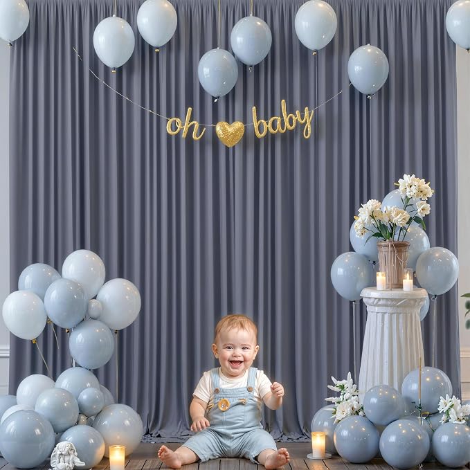 4 Panels Charcoal Backdrop Curtain for Parties Wedding Wrinkle Free Silver Grey Photo Curtains Backdrop Drapes Fabric Decoration for Birthday Party Baby Shower 20ft(W) x 10ft(H) - Image 3