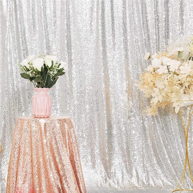 Poise3EHome 5FT x 7FT Silver Sequin Photography Backdrop Curtain for Party Decoration, Silver - Image 9