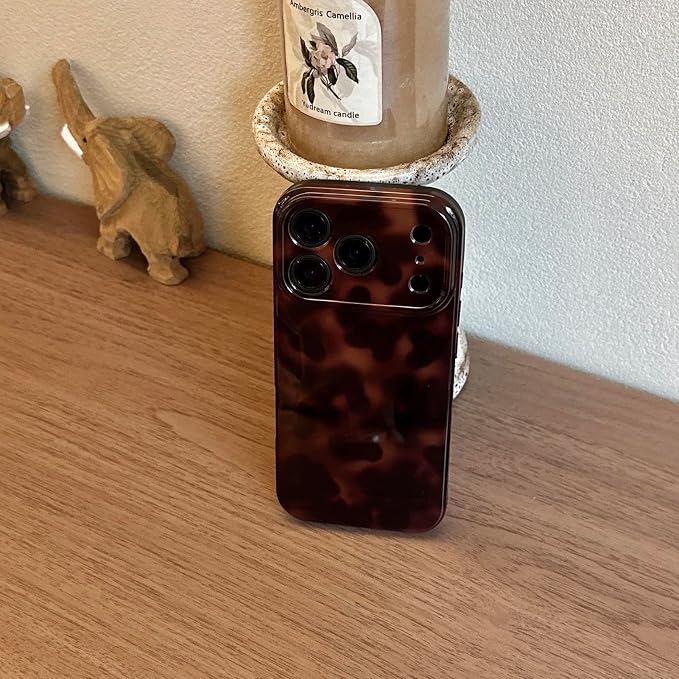 Aesthetic Tortoise Shell Phone Case for iPhone 17 Pro 6.3in,Retro Cool Girl Leopard Print Brown Amber Trendy Full Camera Protective Cover for iPhone 17pro 6.3" - Image 4