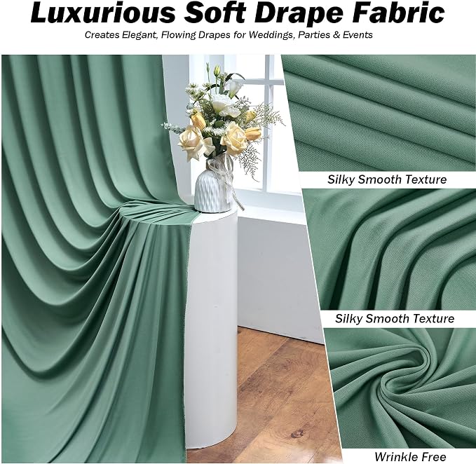 20x12 ft Sage Green Backdrop Curtains for Weddings, Birthdays and Photos | 4 Panels 5x12 ft, Wrinkle-Free Polyester Drapes, Washable, Ironable, 4 in Rod Pocket for Baby Showers Photography Background - Image 3