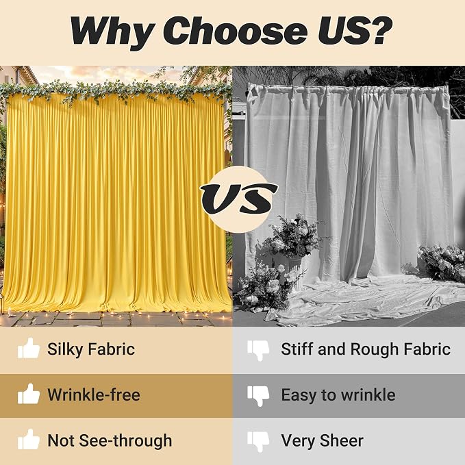 16ftx10ft Wrinkle Free Yellow Backdrop Curtain - 10 Feet Photography Backdrop Drapes, Silky Polyester Back Drop Cloth for Wedding Baby Shower Balloon Arch Background - Image 7