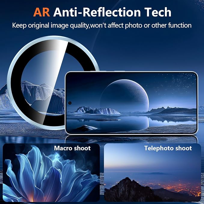 for Samsung Galaxy S26 Ultra Camera Lens Protector, Individual Metal Ring Tempered Glass Lens Cover, [Strong Adsorption] Scratch Resistant Ultra-Thin HD Clear Lens Cover, 1 Set-Blue Ring - Image 3