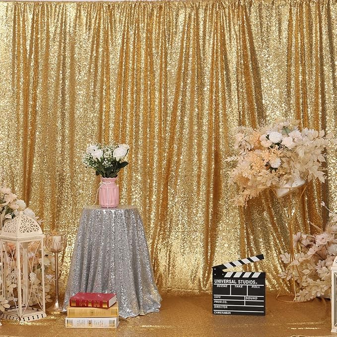 Poise3EHome Gold Sequin Backdrop,8FT x 8FT Sequin Photography Backdrop Curtain for Party Decoration - Image 2