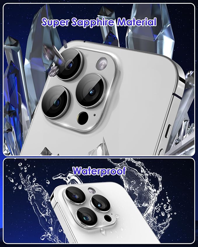 Compatible for iPhone 16 Pro Max/iPhone 16 Pro/iPhone 14 Pro/iPhone 14 Pro Max Camera Lens Protector [Full Coverage Metal] 9H Tempered Glass Camera Cover Titanium Silver - Image 4