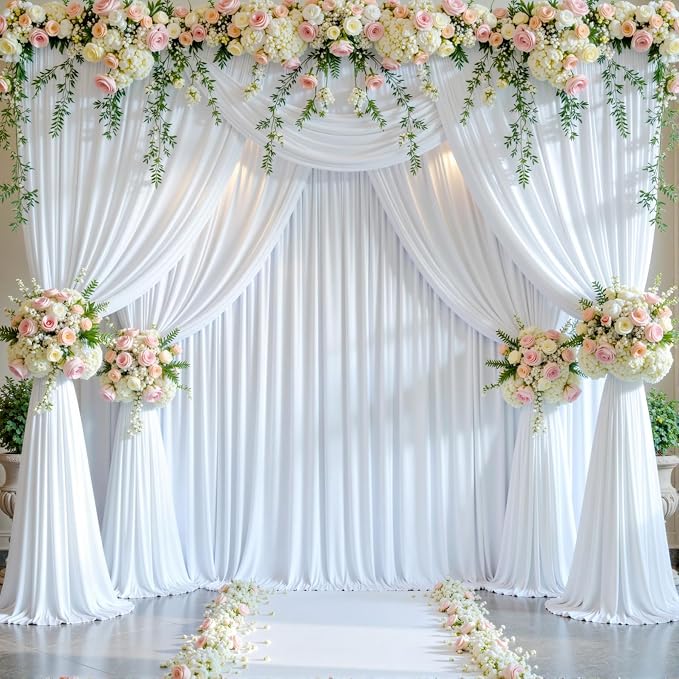 6 Panels White Backdrop Curtain for Parties Wedding Wrinkle Free White Photo Curtains Backdrop Drapes Fabric Decoration for Baby Shower 30ft(W) x 10ft(H) - Image 2