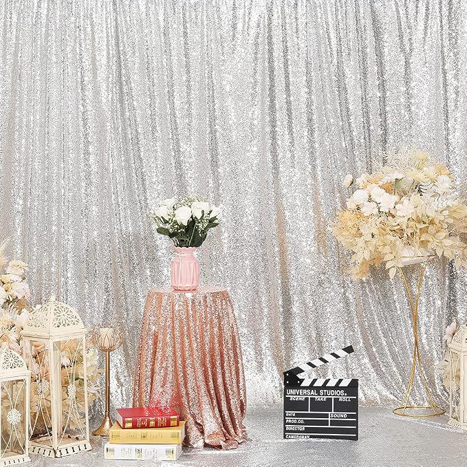 Poise3EHome Silver Sequin Backdrop Curtain, 10Ft x 10Ft Silver Glitter Backdrop Curtains, Sequence Xmas Thanksgiving Backdrop Drapes for Wedding Party Festival Decor - Image 9