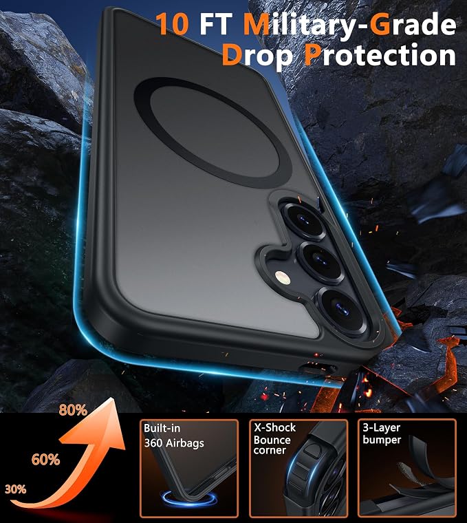 FNTCASE for Samsung Galaxy S25 Case: for Galaxy S24 Cases Magnetic Military Grade Drop Protection Translucent Cell Phone Cover - Slim Durable Shockproof Protective Bumper Cases- 6.2 inches (Black) | Magnetic Phone Cases, 14FT Military Grade Drop Protec... - Image 4