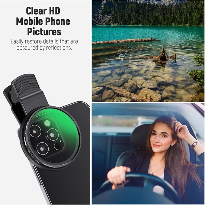NEEWER 52mm CPL Filter for Phone, Clip On Circular Polarizing Lens Filter with Phone Clip, Case & Cleaning Cloth Compatible with iPhone 17 16 Android Samsung Galaxy S25 Ultra Camera, FL-26 - Image 6