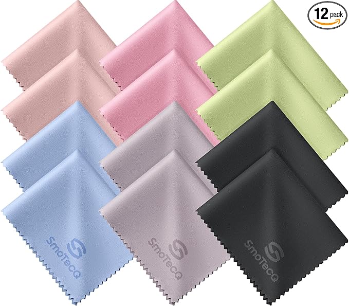 12 Pack Microfiber Lens Cleaning Cloths – Ultra-Soft, Scratch-Free Eyeglass Cloths for Glasses, Screens & Cameras – 7×6 in, Assorted Colors by SmoTecQ
