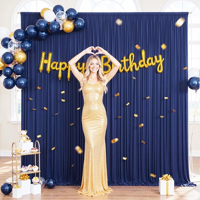 10x10 Navy Blue Backdrop Curtain for Parties Wrinkle Free Photo Curtains Backdrop Drapes Fabric Decoration for Wedding Birthday Party Baby Shower 5ft x 10ft,2 Panels - Image 2
