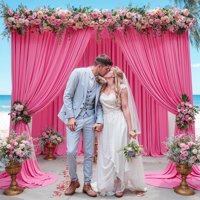 Hot Pink Backdrop Curtain 6 Panels-Wrinkle-Free Polyester Photography Drapes for Wedding Party Photo Background Decorations- 24 X10FT (Hot Pink) - Image 7
