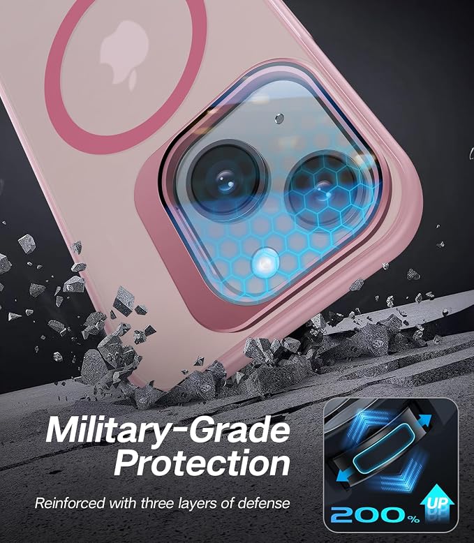 VOFATA for iPhone 13 Case/iPhone 14 Case with Camera Cover Stand [Built-in 9H Camera Lens Protector][Fit for Magsafe] Military Grade Shockproof Translucent Matte Magnetic Phone Case 6.1",Pink - Image 5