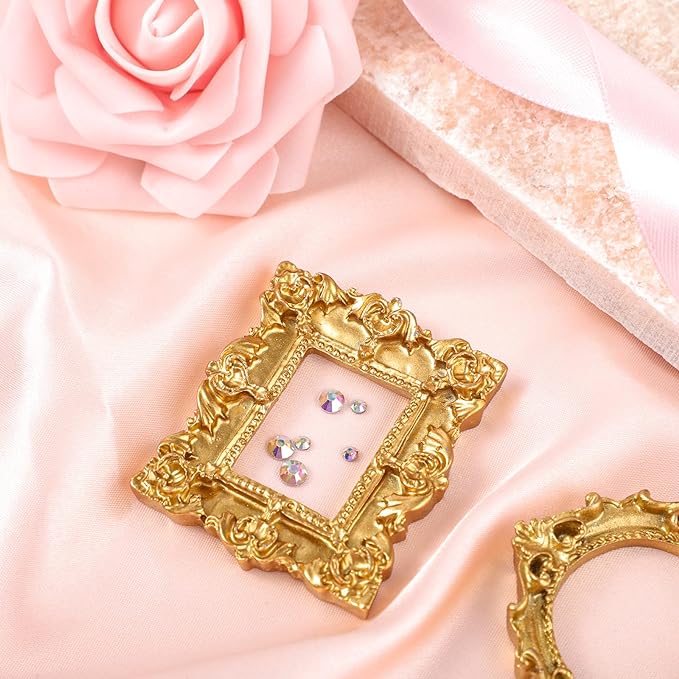 Vicenpal 5 Pcs Gold Mini Vintage Picture Frames Bulk | Small Vintage Photo Frames, Antique, Resin, Baroque, Ornate, Cute Wallet Size, for DIY Jewelry Gifts Christmas Wedding Decor - Image 2