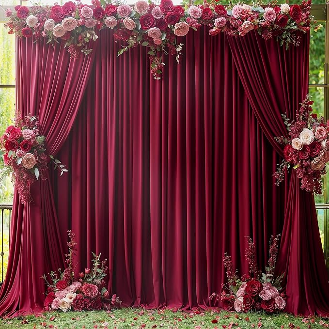 8 Panels Burgundy Backdrop Curtain for Wedding Parties Wrinkle Free Maroon Photo Curtains Backdrop Drapes Fabric Decoration for Birthday Bridal Shower Ceremony 40ft(W) x 10ft(H) - Image 9