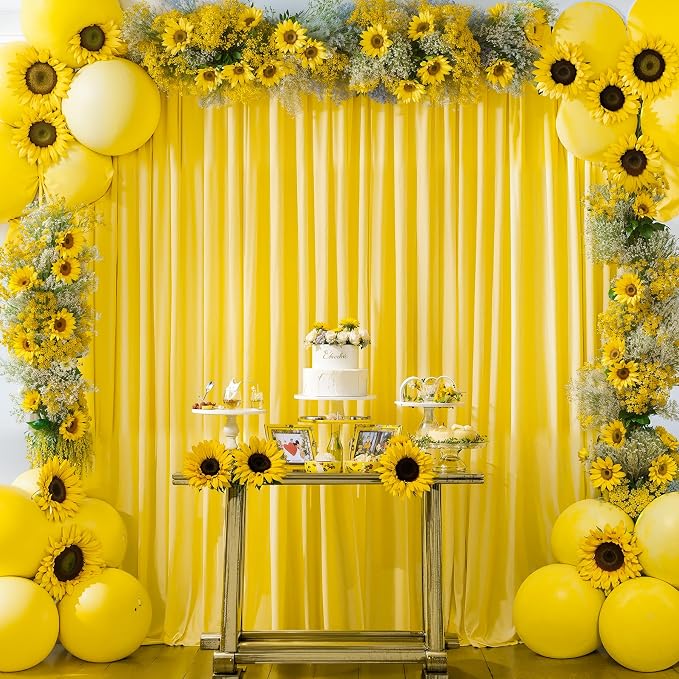 Yellow Backdrop Curtains-Wrinkle-Free Polyester Photography Drapes Party Curtain Background for Baby Shower Wedding Decorations- 8 X10FT (Yellow) - Image 2