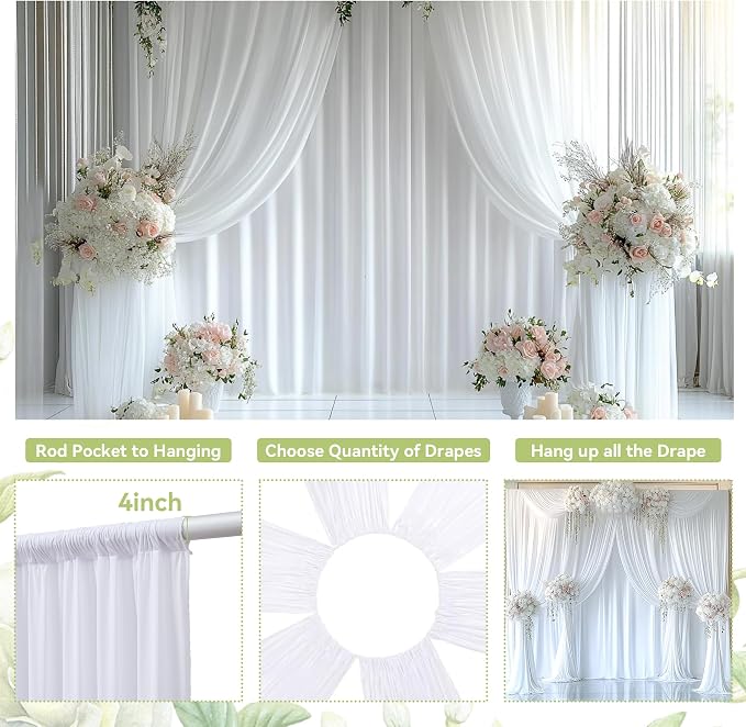 30x12 ft White Backdrop Curtains for Weddings Parties, Birthdays and Photos | 6 Panels 5x12 ft, Wrinkle-Free Polyester Drapes, Washable, Ironable, 4 in Rod Pocket for Baby Showers Photography Background - Image 6