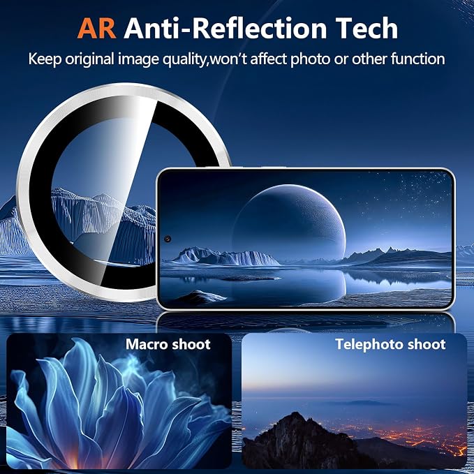 for Samsung Galaxy S26 Plus Camera Lens Protector, Individual Metal Ring Tempered Glass Lens Cover, [Strong Adsorption] Scratch Resistant Ultra-Thin HD Clear Lens Cover, Titanium Silver Ring - Image 3