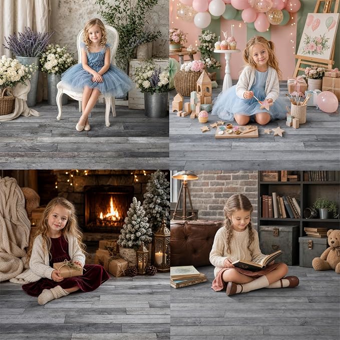 Kate Gray Plank Photography Floor Mat Rubber Photo Studio Floor Backdrop | Natural Timber Wooden Planks Non-Slip Floor Drop For Rustic Newborn, Kids, Portrait, Food, Crafts, Product Photography 8x5ft - Image 6