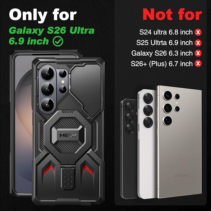 TONGATE Magnetic Stand for Samsung Galaxy S26 Ultra Case, Compatible with Magsafe, [Camera Cover & 2 Front Frames][Military Drop Protection]S26 Ultra Case Built-in Screen Protector & Belt Clip,Black/P - Image 2