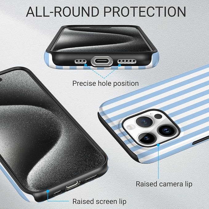 TPU Phone Case for iPhone 16 Pro, MagSafe Wireless Charging Compatible, Shockproof Slim Fit Protective Cover with Anti-Yellowing & Raised Camera Protection (Blue Stripe, iPhone 16 Pro) - Image 3