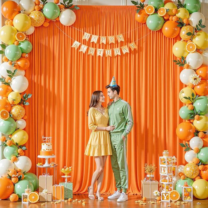 24ftx10ft Wrinkle Free Orange Backdrop Curtain - 10 Feet Photography Backdrop Drapes, Silky Polyester Back Drop Cloth for Wedding Baby Shower Balloon Arch Background - Image 6