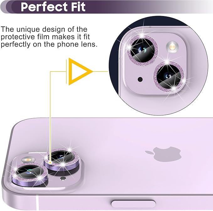 Suoman for iPhone 14 6.1 inch / 14 Plus 6.7 inch Camera Lens Protector, 9H Tempered Glass Film, Metal Frosted Independent Protective Cover [Glitter Diamonds]- Purple - Image 3