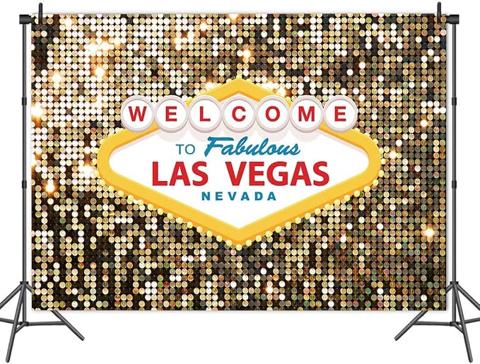 8x6ft Welcome to Las Vegas Backdrop for Photography Casino Night Poker Themed Birthday Party Photo Background Gold Luxury Prom Costume Dress-up Photoshoot Banner by Fanghui