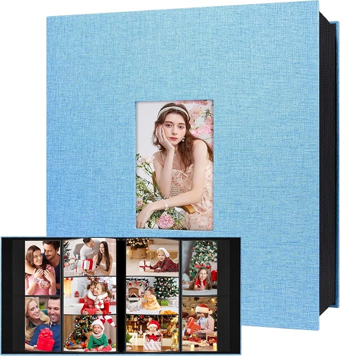 Aevdor Large Capacity 4x6 Photo Album, 1000 Photos, Linen Cover, Blue | Black Inner Pages, 3 Horizontal and 2 Vertical Pockets per Side, Front Photo Window, Family, Wedding & Travel Memories by Aevdor