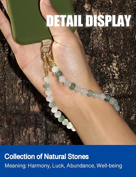 CH.yishi Crystal Beaded Phone Charm Wrist Strap Camera Lanyard | Handmade Cell Phone Chain,with Tether Tab,Keychain Bag Wallet Natural Stone Charm,Headphone Gemstone Decor,Camera Wrist Strap - Image 2