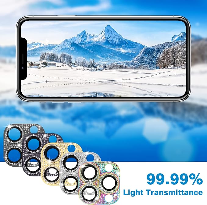 for iPhone 14 Pro and iPhone 14 Pro Max Camera Lens Protector, Bling 3D Rhinestone Sparkle Diamond 9H Tempered Glass Camera Cover Anti Scratch Shockproof Lens Screen Full Protective Cover - Image 3