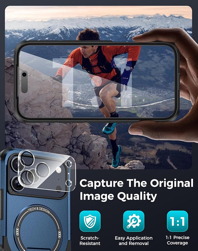 Goton 3 in 1 for iPhone 17 Pro Case with Privacy Screen Protector Blue | Glass Camera Lens Protector,Compatible for MagSafe,Invisible Kickstand, Shockproof Phone Cover for iPhone 17Pro - Image 7