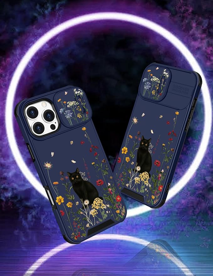 for iPhone 16 Pro Max Case - Women Cute Phone Cover Girly Pretty Fancy Unique Aesthetic Design Slide Camera Cover Protective Case for Apple for iPhone 16 Pro Max,Black Cat - Image 4