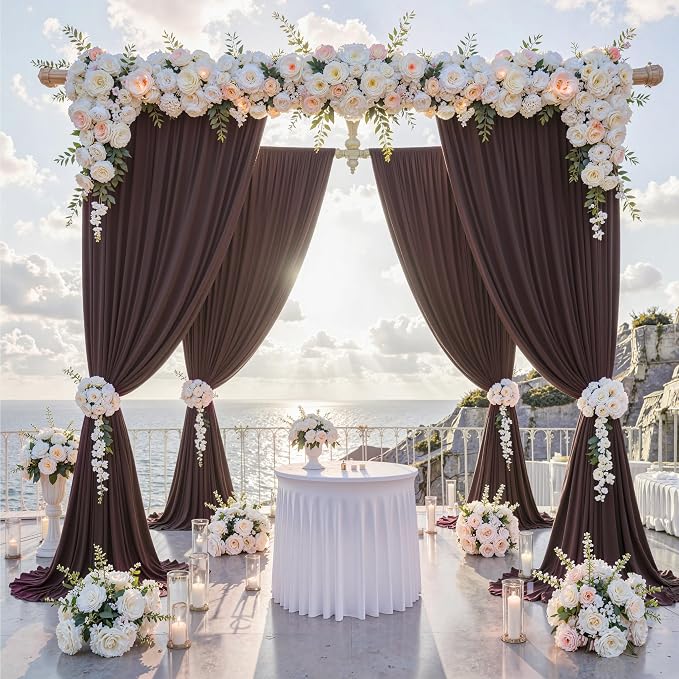 20 ft x 10 ft Wrinkle Free Brown Backdrop Curtain for Parties, Wedding Brown Photo Backdrop Drapes, Fabric 4 Panels 5ft x 10ft for Baby Shower Photoshoot Engagement Birthday Photography Background - Image 2