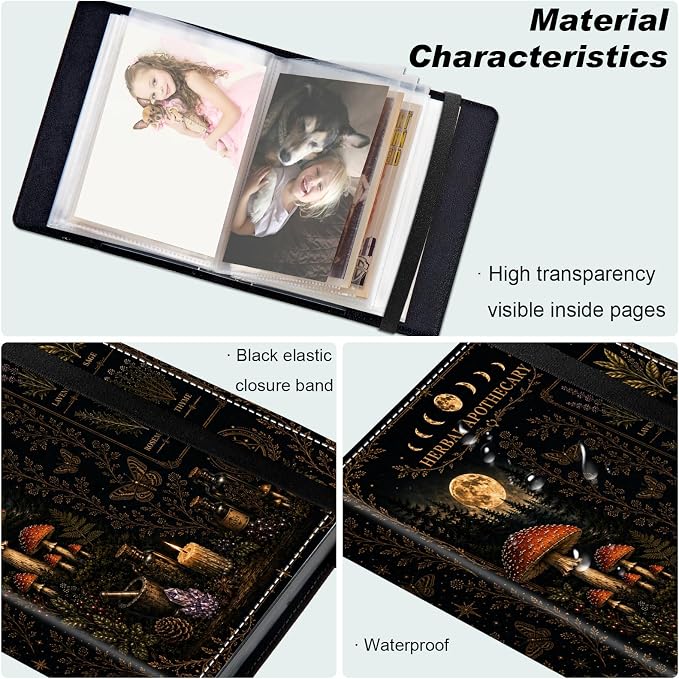 DEGDFSGR 5x7 Small Photo Album, 60 Pockets Holds 120 Photos | Slip-in pockets, black elastic band, portable for family, wedding, baby, travel photos, Witchy Forest Mushroom Herbs - Image 5