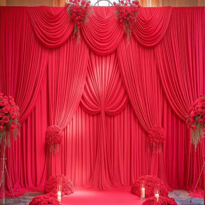 Red Backdrop Curtains 6 Panels-Wrinkle-Free Polyester Photography Drapes Party Photo Backgrounds for Wedding Christmas Photo Backdrops- 24 X10FT (Red) - Image 4