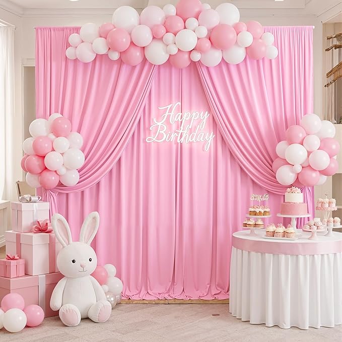 20ft x 10ft Wrinkle Free Pink Backdrop Curtains for Parties, Polyester Backdrop Drapes for Girls Birthday Wedding Photography Background Baby Shower by ENJOYYOURPARTY
