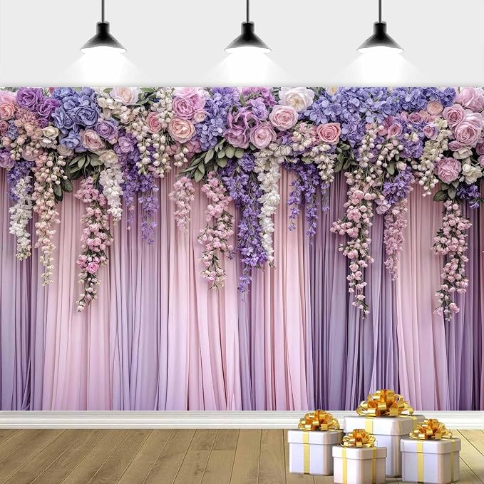 6x4ft Purple Flower Wedding Photography Backdrop Lavender Floral Wedding Bridal Photography Backdrop Anniversary Birthday Baby Shower Girl Party Banner Photo Booth Props Background Wall Decor - Image 4