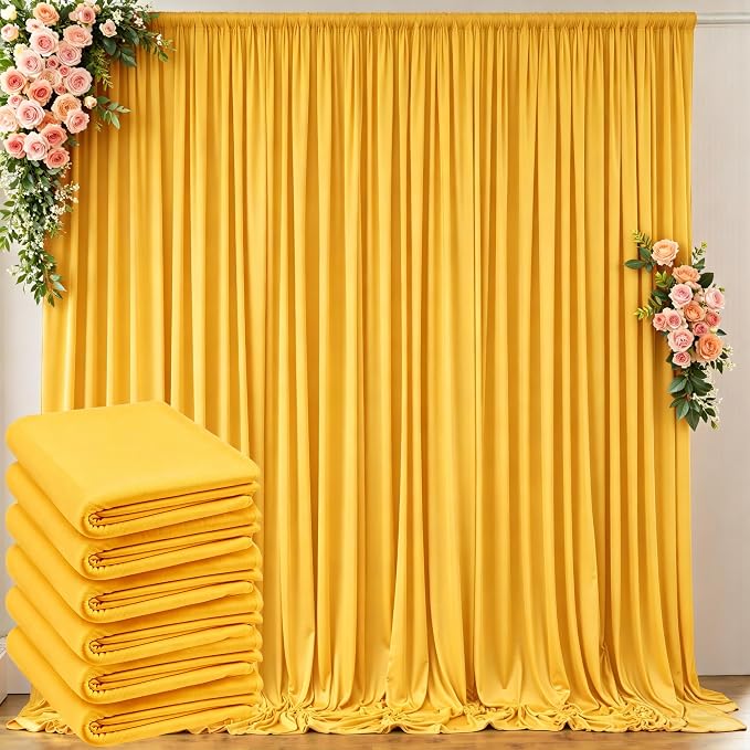 30 ft x 10 ft Wrinkle Free Yellow Backdrop Curtain for Parties, Ginger Polyester Photo Backdrop Drapes,Thick Background 6 Panels 5ft x 10ft for Baby Shower Wedding Birthday Party Backdrop Stand by Outpain
