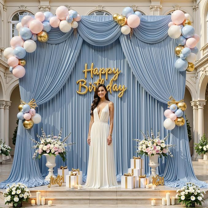 50x12 ft Dusty Blue Backdrop Curtains for Weddings, Birthdays and Photos | 10 Panels 5x12 ft, Wrinkle-Free Polyester Drapes, Washable, Ironable, 4 in Rod Pocket for Baby Showers Photography Background - Image 2