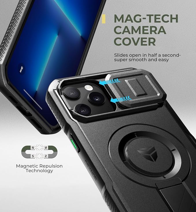 Dexnor for iPhone 13 Pro Max/12 Pro Max Case with Slide Camera Cover & Adjustable Kickstand, Compatible with MagSafe, Rugged Shockproof Bumper Cases Heavy-duty Magnetic Protective Cover,6.7 inch,Black - Image 4