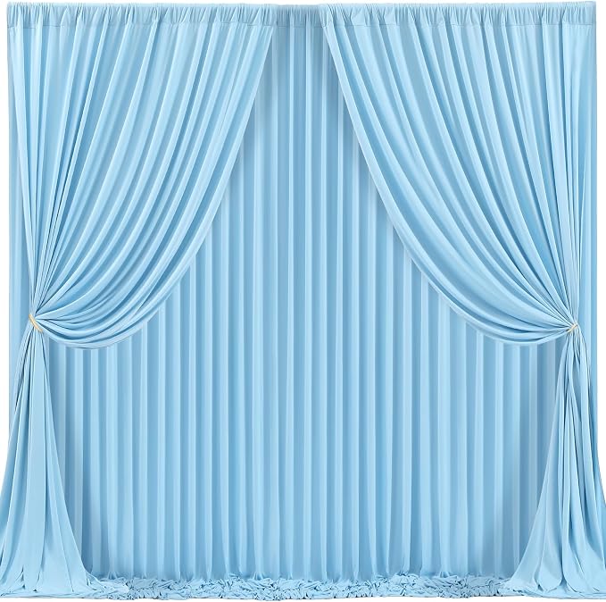 Blue Backdrop Curtains 4 Panels - Wrinkle-Free Light Blue Curtains Polyester Photography Drapes Photo Background for Baby Shower Birthday Party Decorations- 16 X10FT (Blue) - Image 2