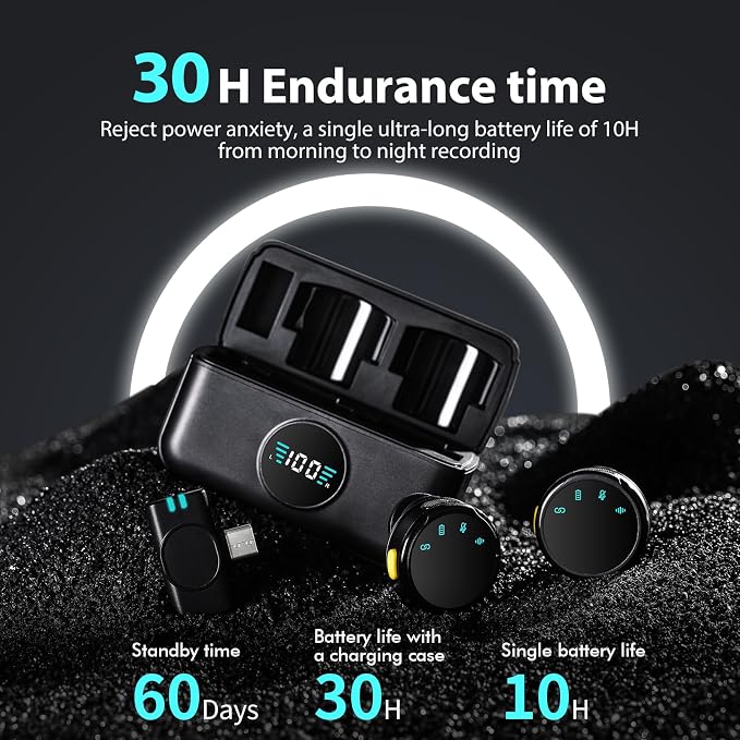 Mini Microphone for iPhone 14/13/12/11/X with Lightning Plug,Wireless Lavalier Microphone with Charging case,30H Battery Life,Noise Reduction,Clip-on Mic for Video Recording,YouTube,TikTok - Image 4