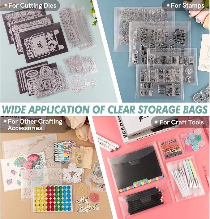 40Pieces Clear Stamp and Dies Storage Bags,Plastic Scrapbooking Storage Bags 7.5x5.5inch Die Storage Pockets Resealable Plastic Envelopes Pockets for with Label Stickers for Cutting Dies Stencil Craft - Image 2
