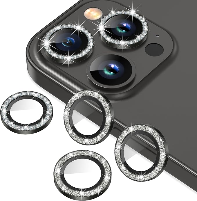 AGVEE 3+3 6 Pack for iPhone 13 Pro & Max Camera Lens Protector Cover | Individual Bling Diamond & Bling Glitter Sparkle Cute Gem Metal Ring, 9H Tempered HD Glass by AGVEE