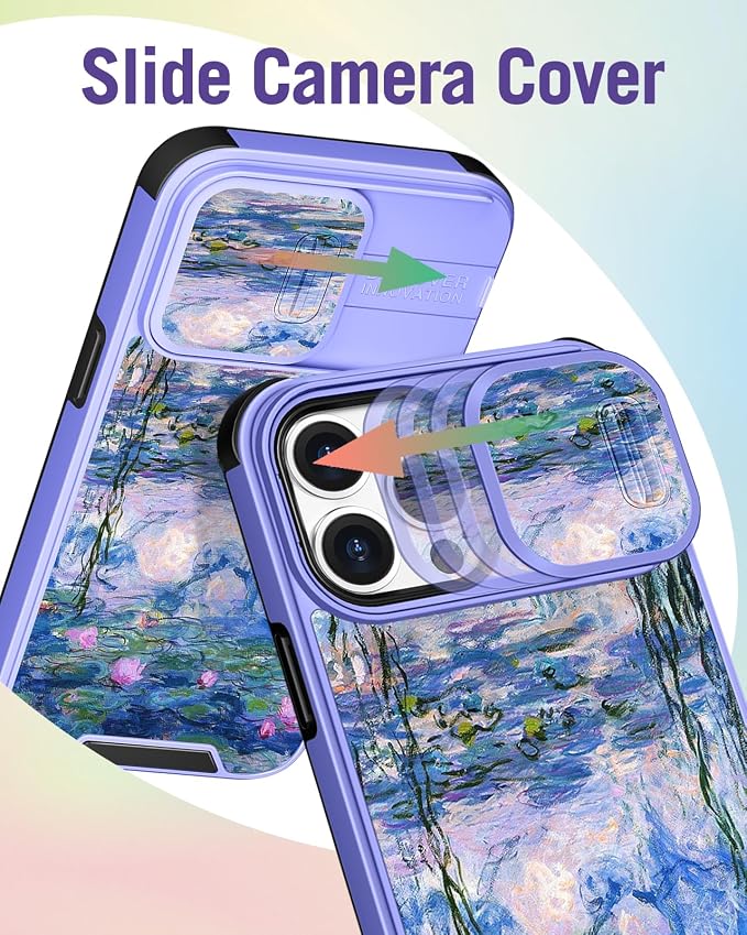 Buleens for iPhone 15 Pro Max Case 6.7 Inch - with Ring Stand & Camera Cover Aesthetic Cute Designed Women Girls Girly Kawaii Blue Water Lily Phone Case for iPhone 15 Pro Max Compatible with Magsafe - Image 3