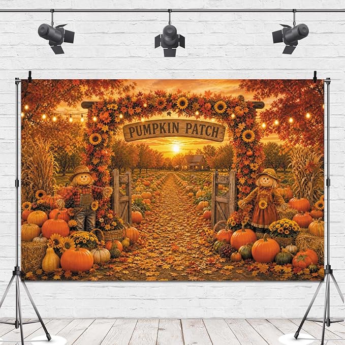 Fall Pumpkin Patch Backdrop 8x6ft Thanksgiving Autumn Harvest Scarecrow Sunflower Photography Background Fall Pumpkin Leaves Theme Baby Shower Party Decorations Photo Booth Props Vinyl - Image 4